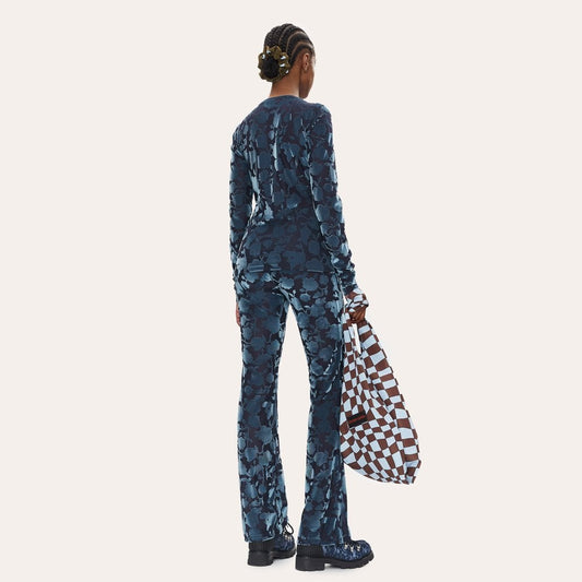 - Delila - Velvet Devore Top - Blue/Navy