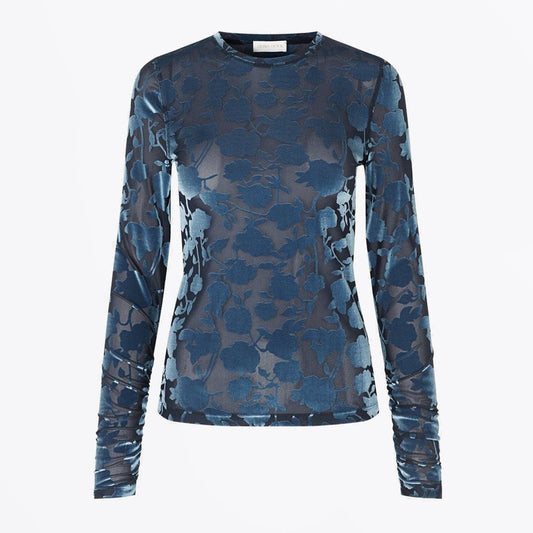 - Delila - Velvet Devore Top - Blue/Navy