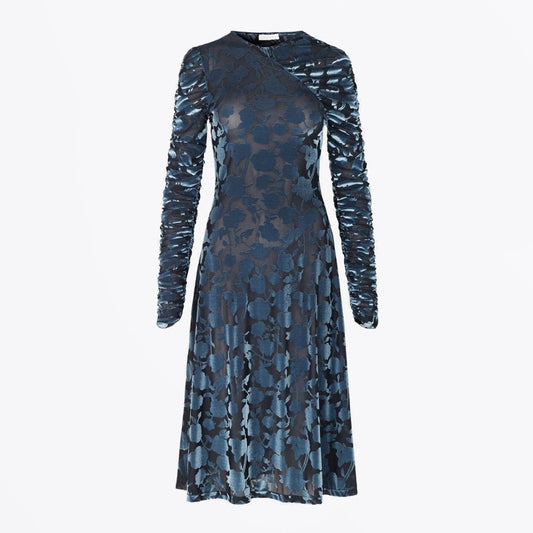- Ellie - Velvet Devore Dress - Blue/Navy