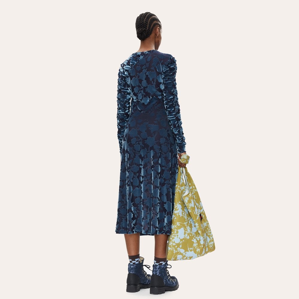 - Ellie - Velvet Devore Dress - Blue/Navy