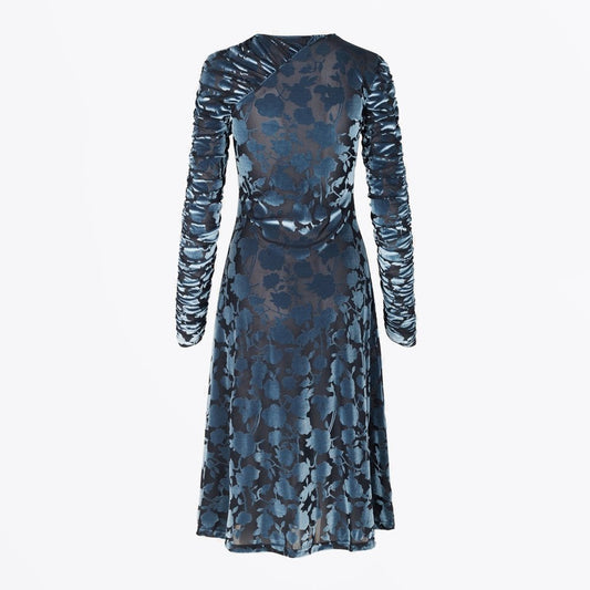 - Ellie - Velvet Devore Dress - Blue/Navy