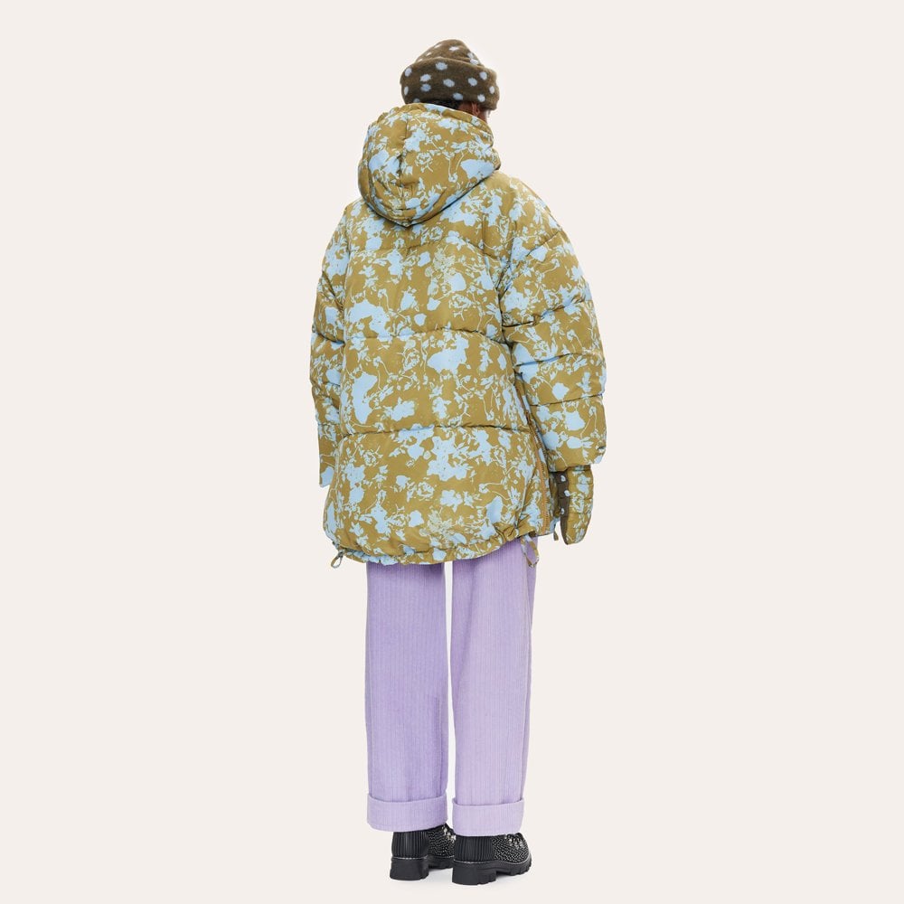 Kristina - Padded Floral Coat - Green/Blue
