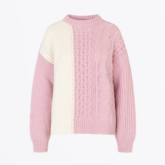 - Blanci - Colour-Block Knit Sweater - Pink/White