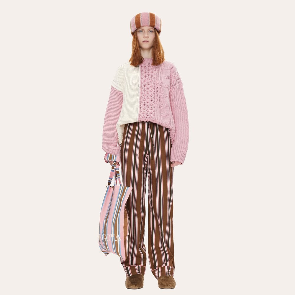 - Blanci - Colour-Block Knit Sweater - Pink/White