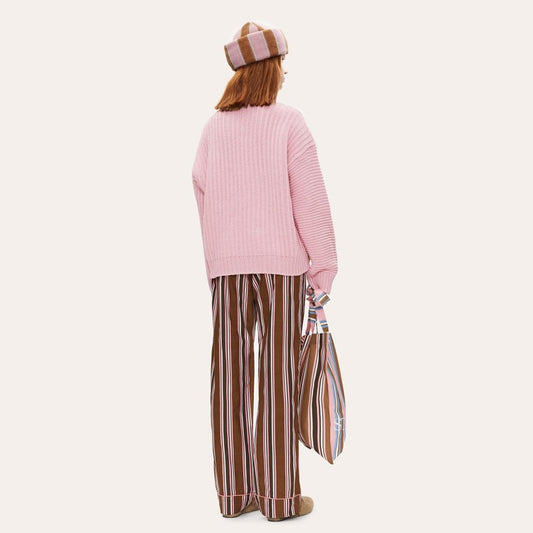 - Blanci - Colour-Block Knit Sweater - Pink/White