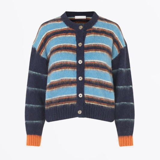 - Ash - Stripe Knit Cardigan - Blue