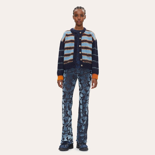 - Ash - Stripe Knit Cardigan - Blue