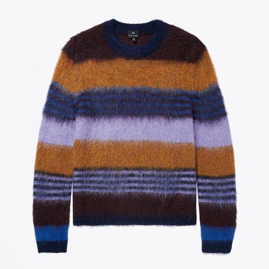 Mohair-Blend Stripe Sweater - Navy/Multi