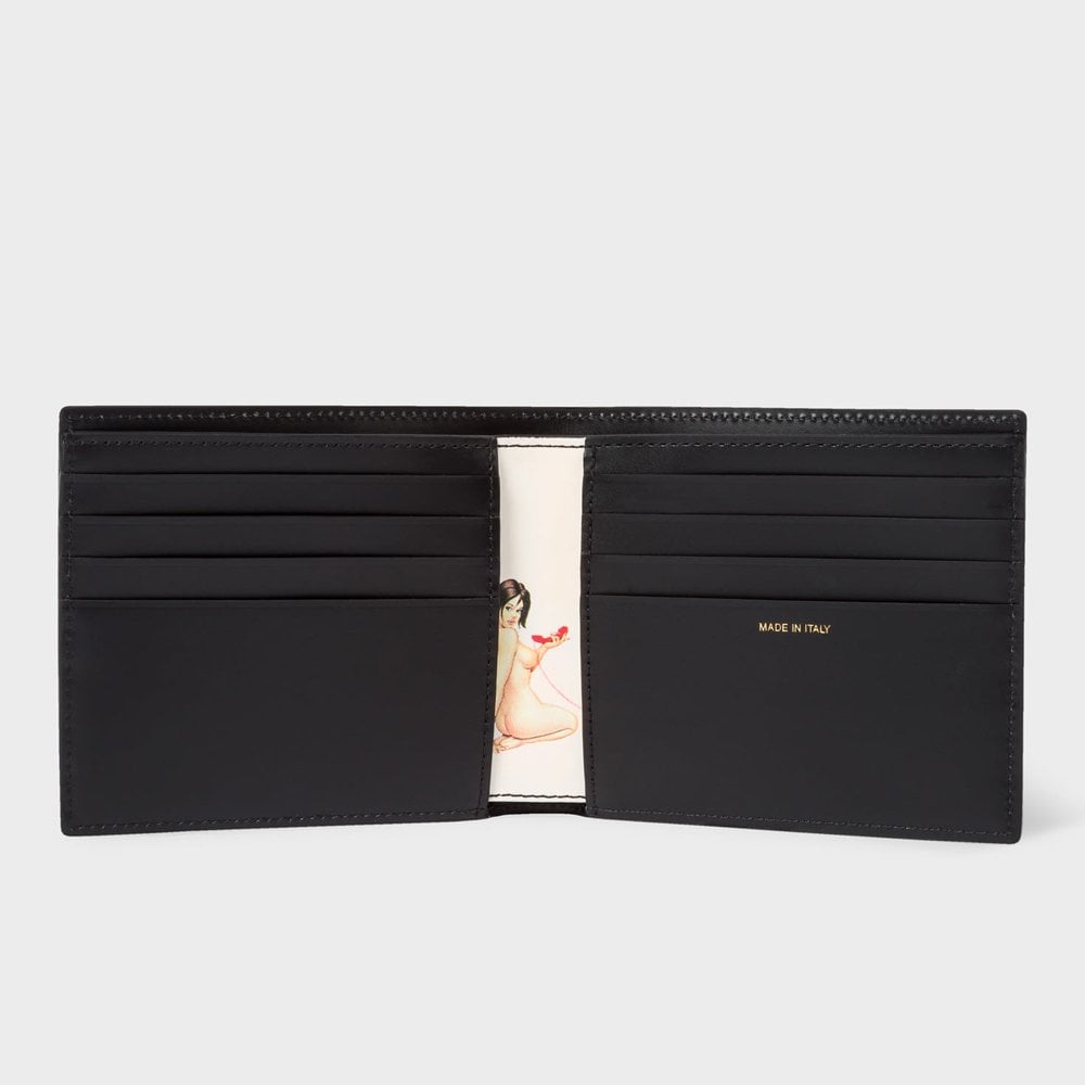 - Leather 'Naked Lady' Interior Billfold Wallet - Black