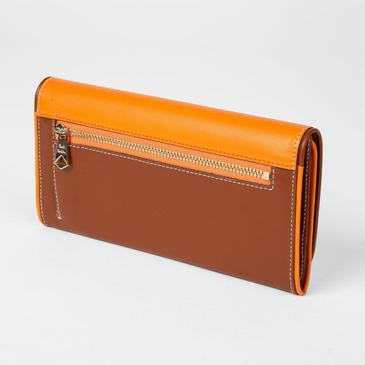 - Colour-Block Tri-Fold Purse - Orange