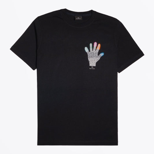 - Cotton Hand Print T-Shirt - Black