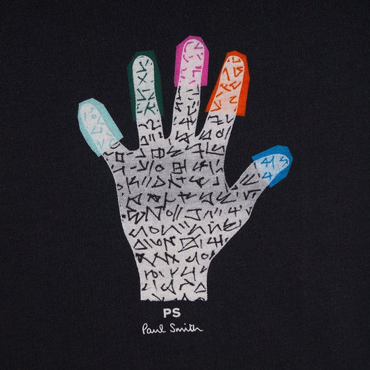 - Cotton Hand Print T-Shirt - Black