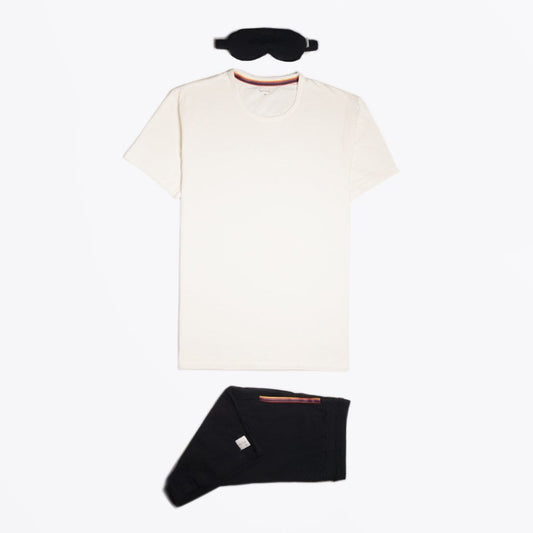 - Cotton Loungewear Set - Off-White/Black