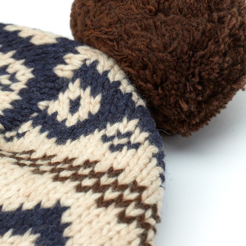 - Arbury - Fairisle Knit Hat - Beige/Navy