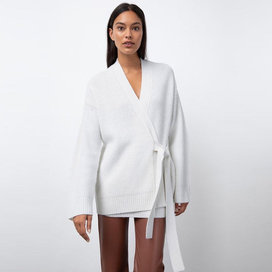 - Nora - Knit Belted Cardigan - Ivory