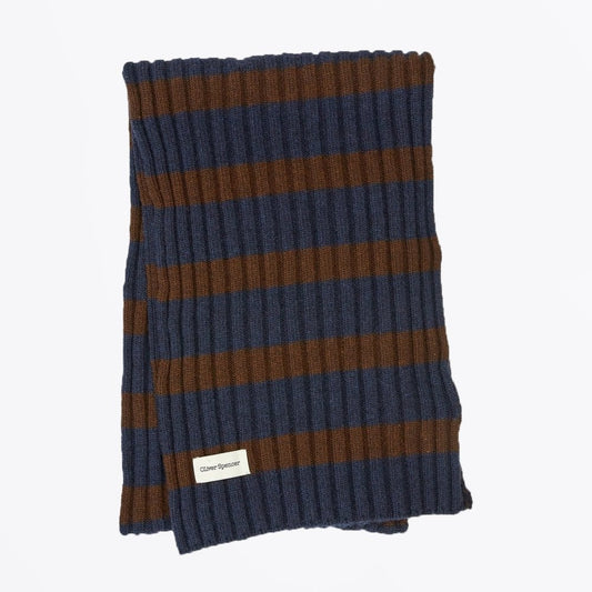 - Soane - Stripe Knit Scarf - Navy/Chocolate