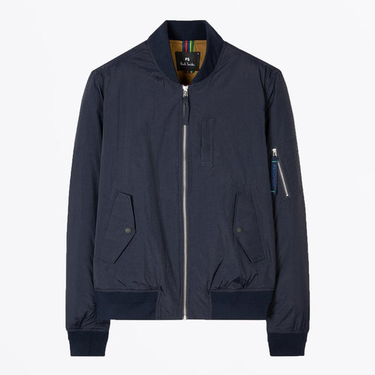 - Cotton-Blend Bomber Jacket - Dark Navy