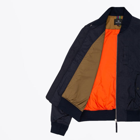 - Cotton-Blend Bomber Jacket - Dark Navy