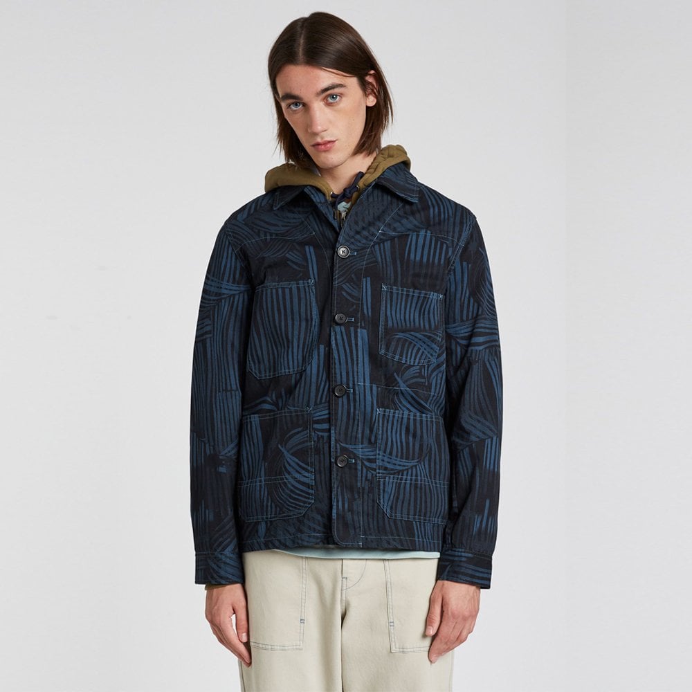 - 'Twisted Stripe' Cotton Chore Jacket - Navy/Blue