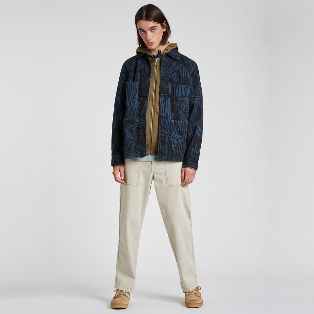 - 'Twisted Stripe' Cotton Chore Jacket - Navy/Blue