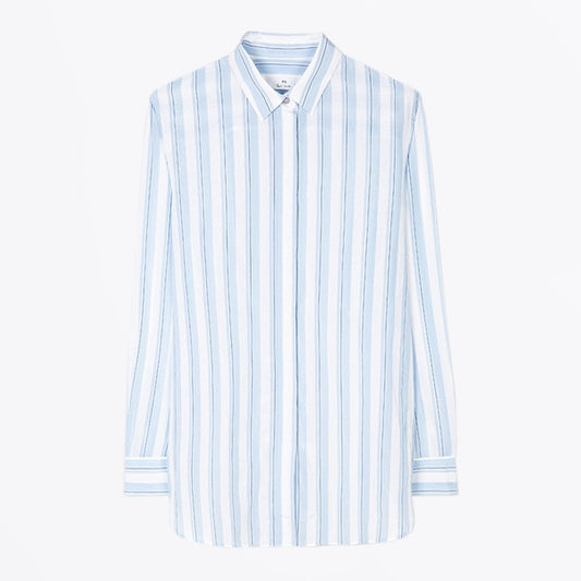- Button-Back Stripe Shirt - Blue/White