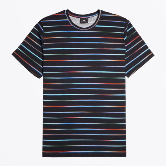 - 'Mini Stripe' Print Cotton T-Shirt - Navy