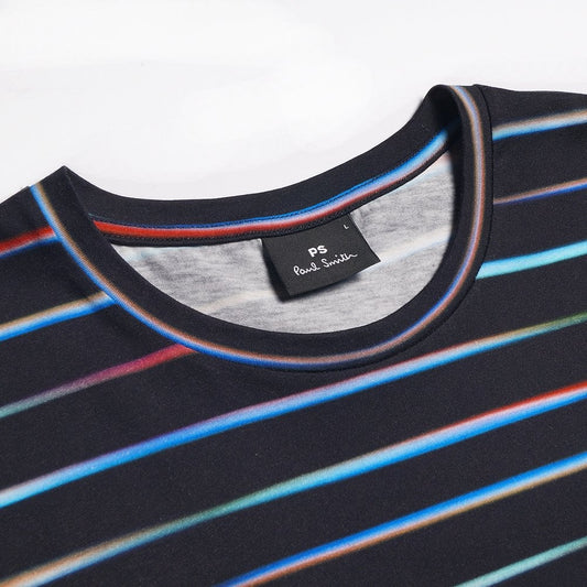 - 'Mini Stripe' Print Cotton T-Shirt - Navy