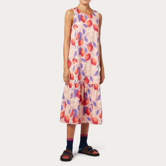 - Sleeveless Lemon Print Dress - Pink