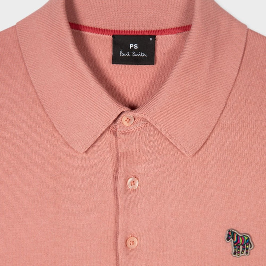 Knitted Zebra Logo Polo Shirt - Pink