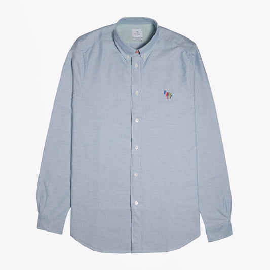 - Embroidered Zebra Button-Down Shirt - Green/Blue