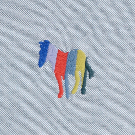 - Embroidered Zebra Button-Down Shirt - Green/Blue