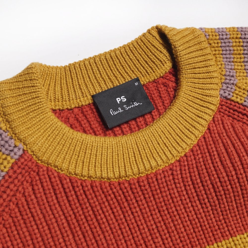 - Crew-Neck Stripe Pullover - Mustard/Multi