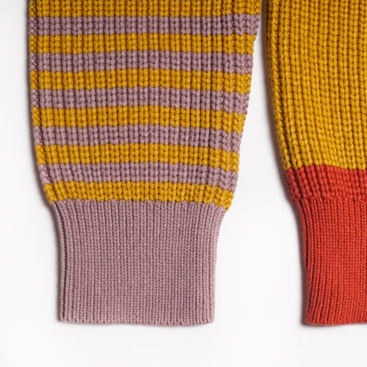 - Crew-Neck Stripe Pullover - Mustard/Multi