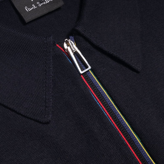- Zip-Neck Short-Sleeve Polo Shirt - Navy
