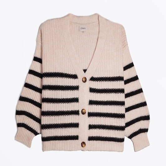 - Alyson - Knit Stripe Cardi - Off-White