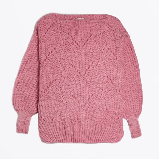 Lina - Lace Knit Sweater - Pink