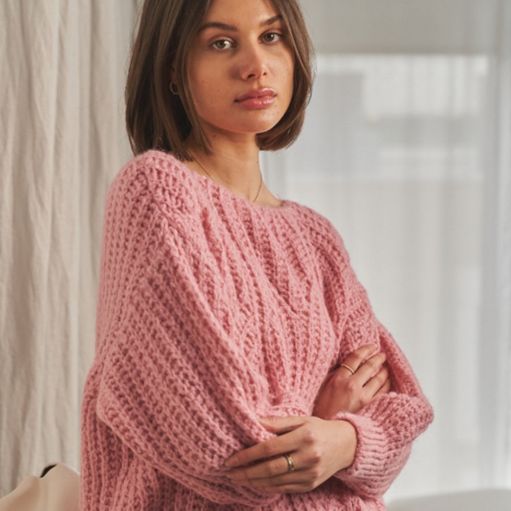 Lina - Lace Knit Sweater - Pink
