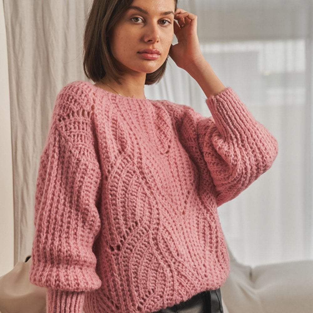 Lina - Lace Knit Sweater - Pink