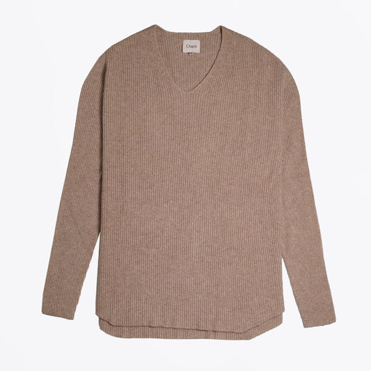- 8.00PM - V-Neck Knit Sweater - Camel