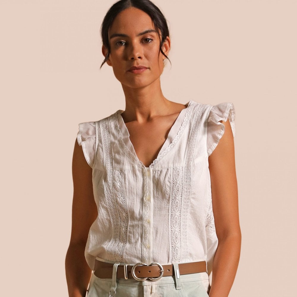 - Solstice - Voile Cap-Sleeve Top - White