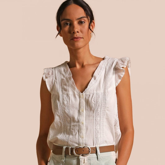 - Solstice - Voile Cap-Sleeve Top - White