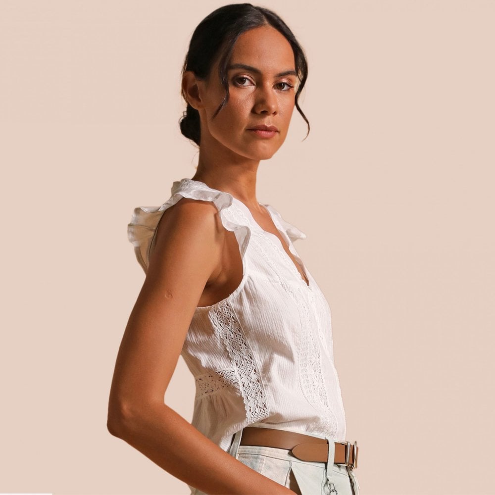 - Solstice - Voile Cap-Sleeve Top - White