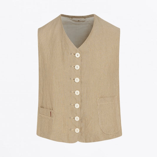 - Earnest - Striped Waistcoat - Beige