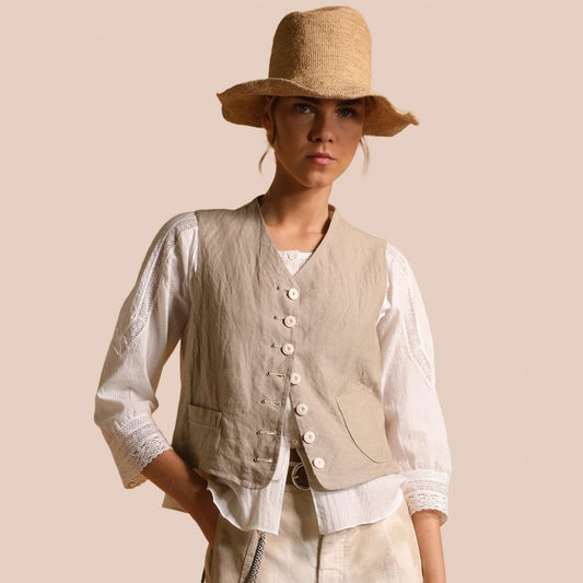 - Earnest - Striped Waistcoat - Beige