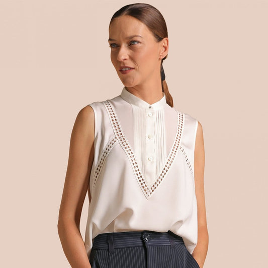 - Quiver - Lace Sleeveless Top - White