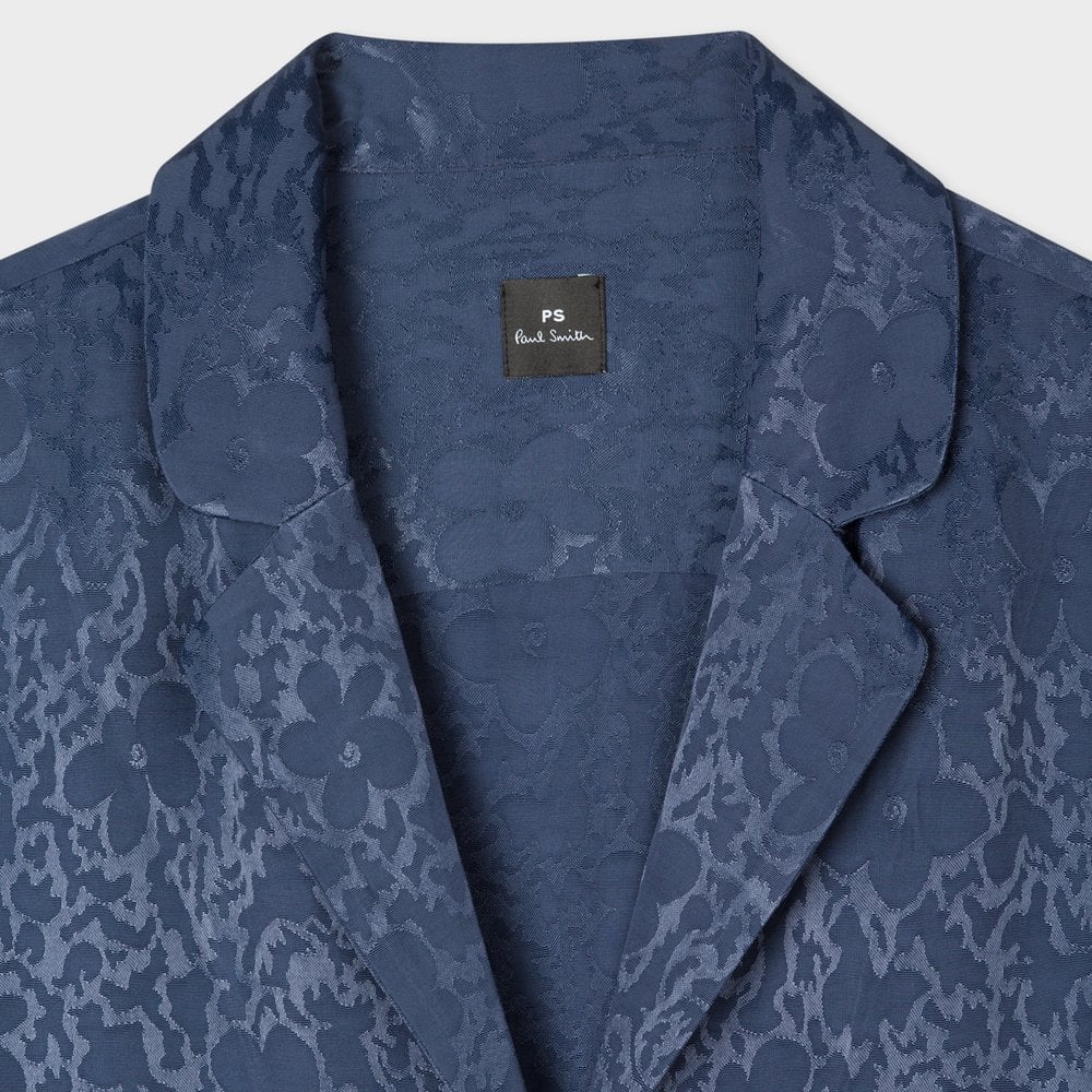 - 'Flower Power' Jacquard Satin Shirt - Navy