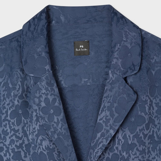 - 'Flower Power' Jacquard Satin Shirt - Navy