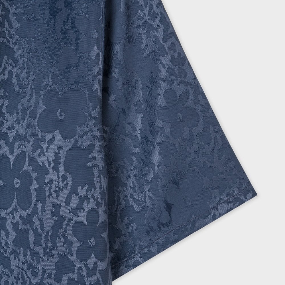 - 'Flower Power' Jacquard Satin Shirt - Navy