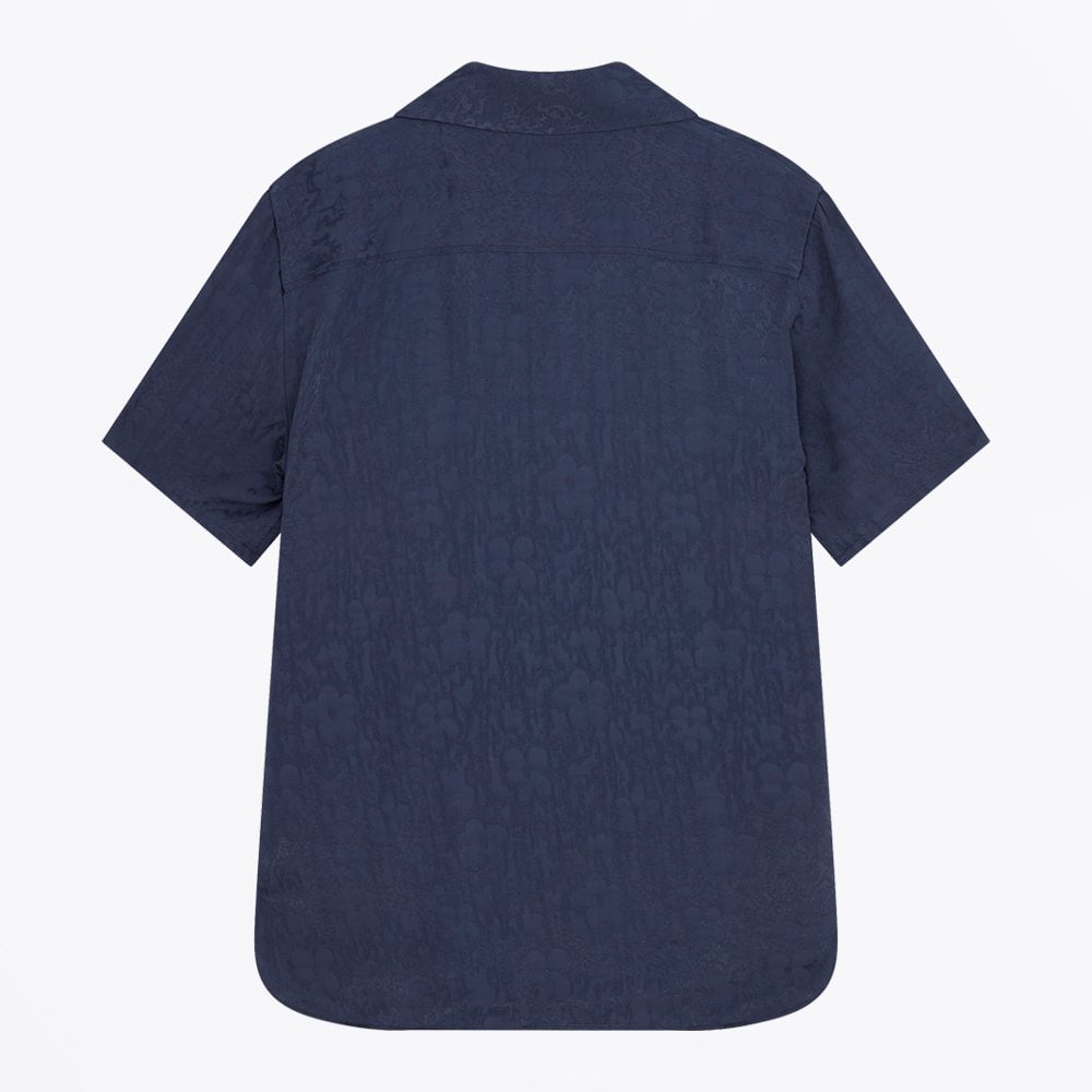 - 'Flower Power' Jacquard Satin Shirt - Navy