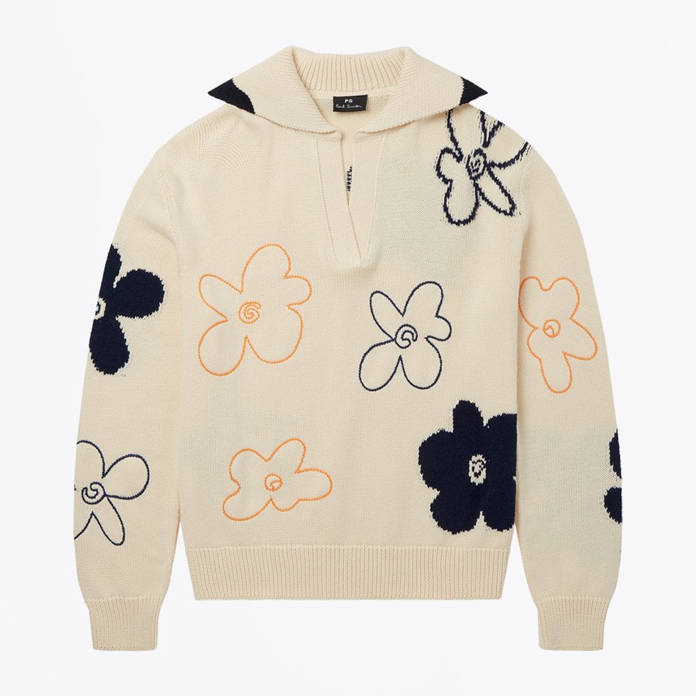 Paul - Knitted Floral Pullover - Off-White